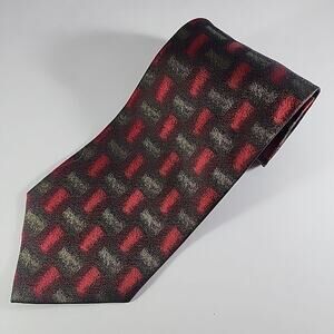 Ferrell Reed Silk Jacquard Necktie - Red-Green Geometric - Like New